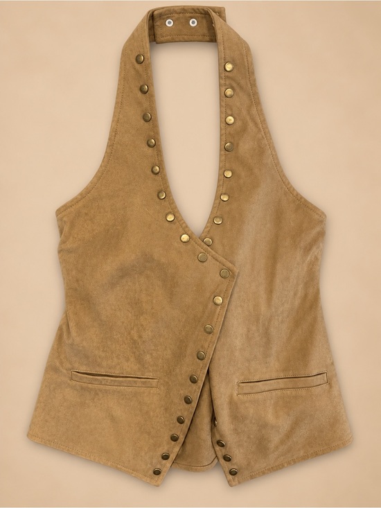 12th Tribe Tops - 12th Tribe Thatcher Camel Suede Studded Top Halter Vest Top Size S NWT
